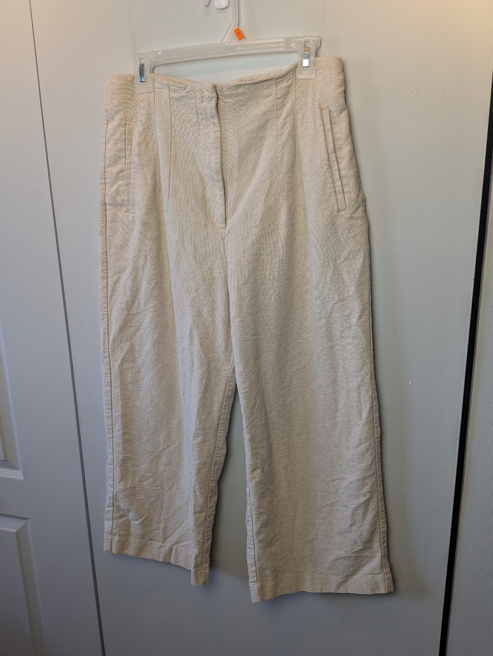 ZARA Capri Beige Women Pants Size XL mix Of Linen And Cotton High Waist